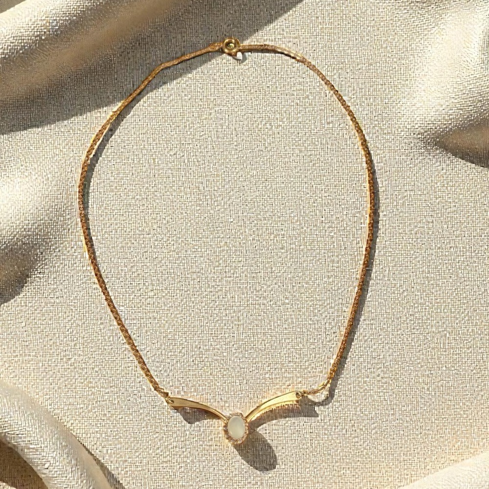 Gold Necklace with Faux Opal Pendant